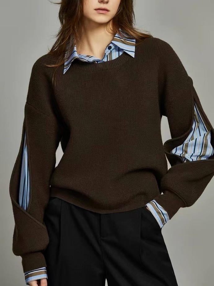 Layered shirt crew neck jumper