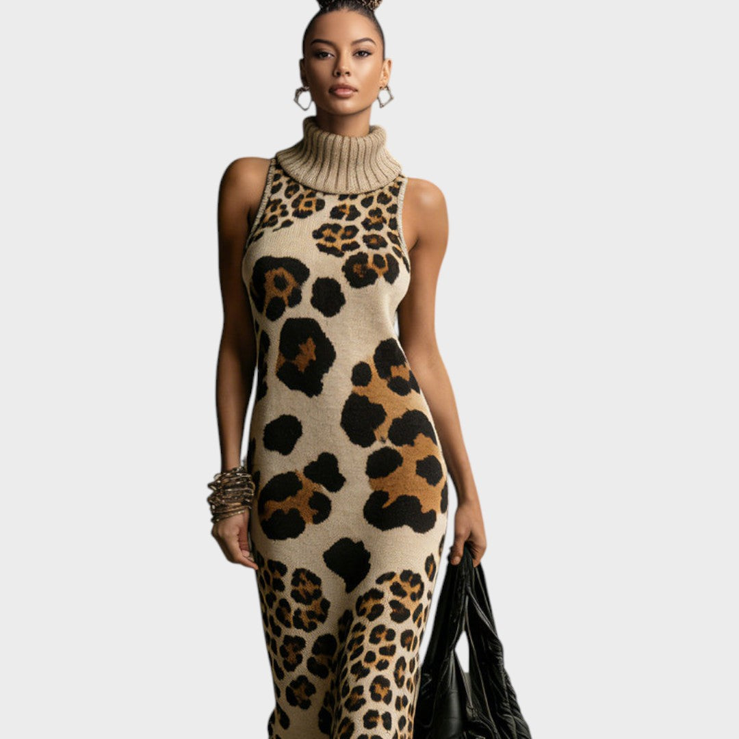 Leopard print knit maxi dress