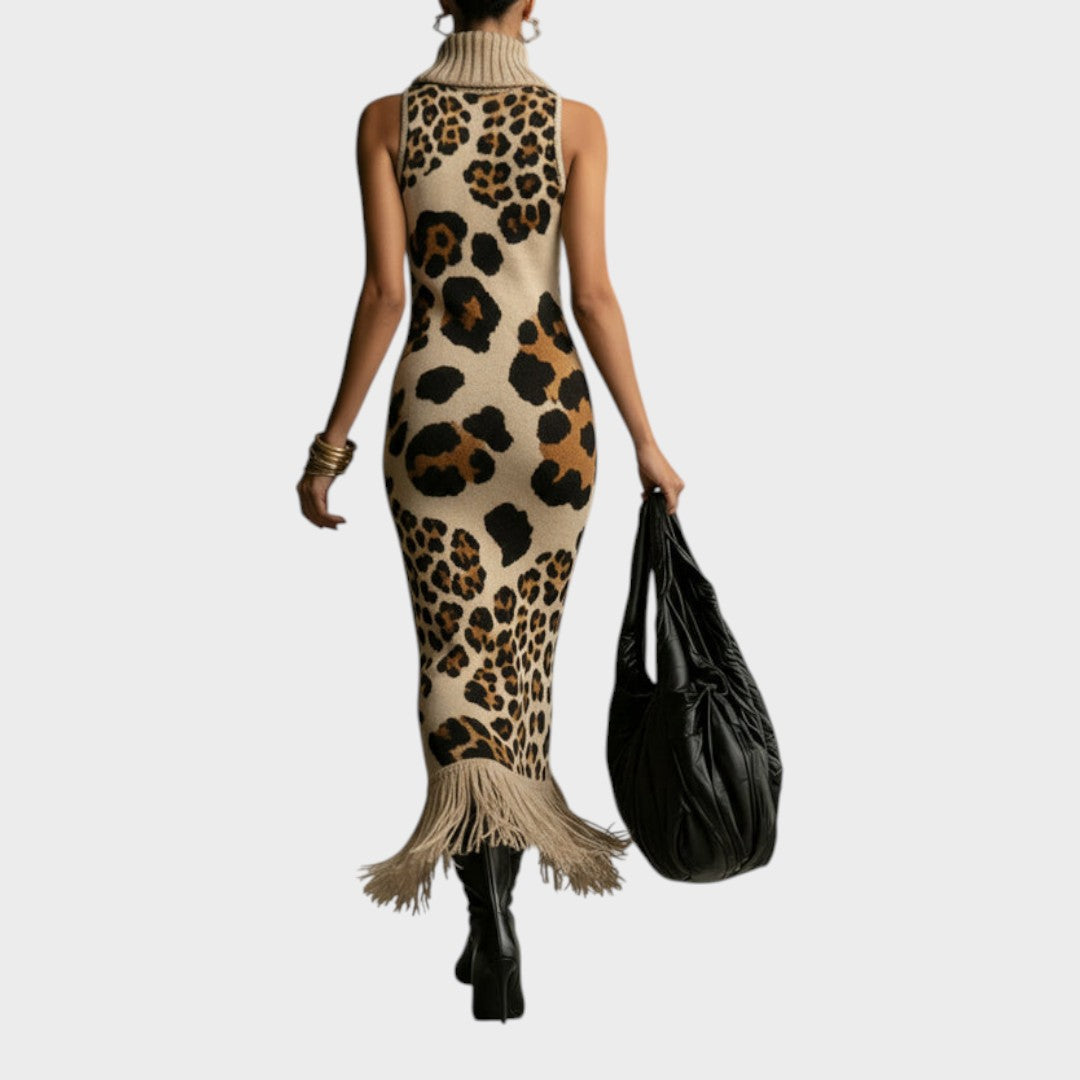 Leopard print knit maxi dress