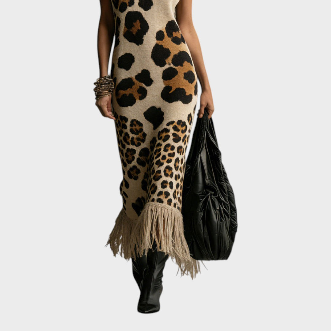 Leopard print knit maxi dress