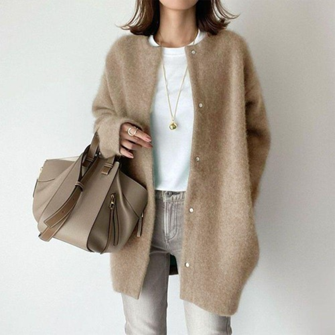 Khaki Brown longline button cardigan