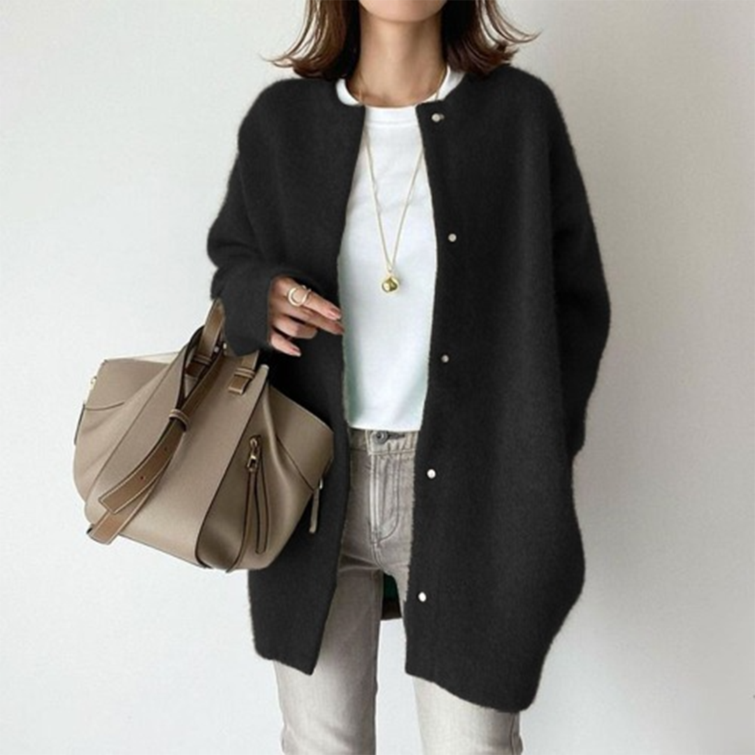 Black longline button cardigan
