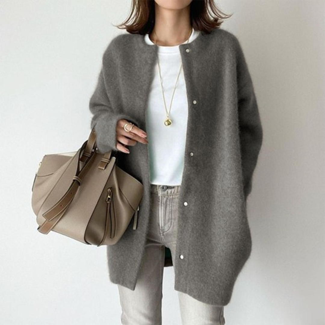 Gray longline button cardigan