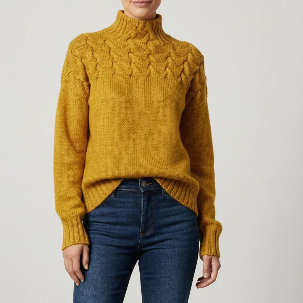 Merino cable roll neck jumper