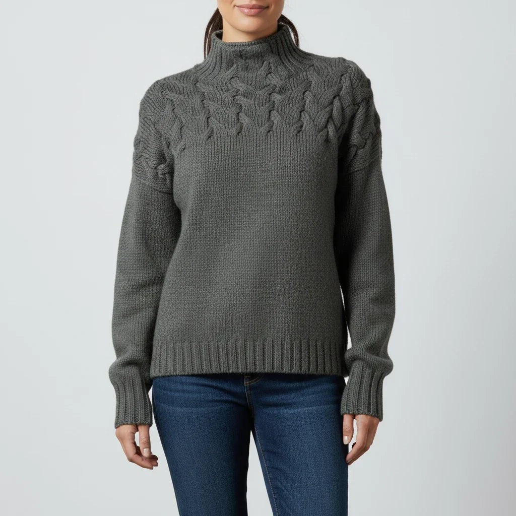 Merino cable roll neck jumper