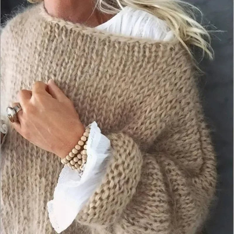 Khaki mohair wide neck jumper