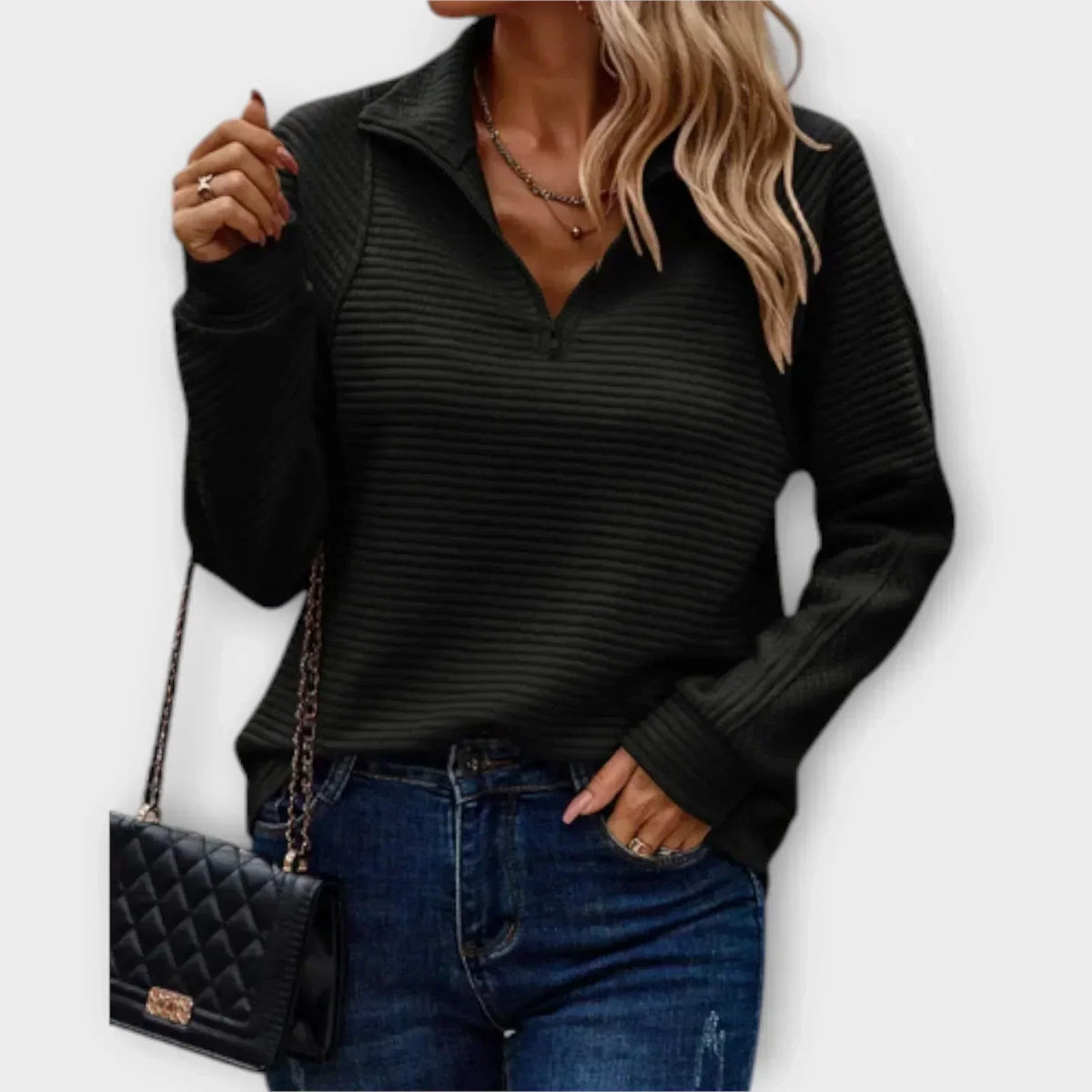 Nina | Ribbed Quarter Zip Sweatshirt