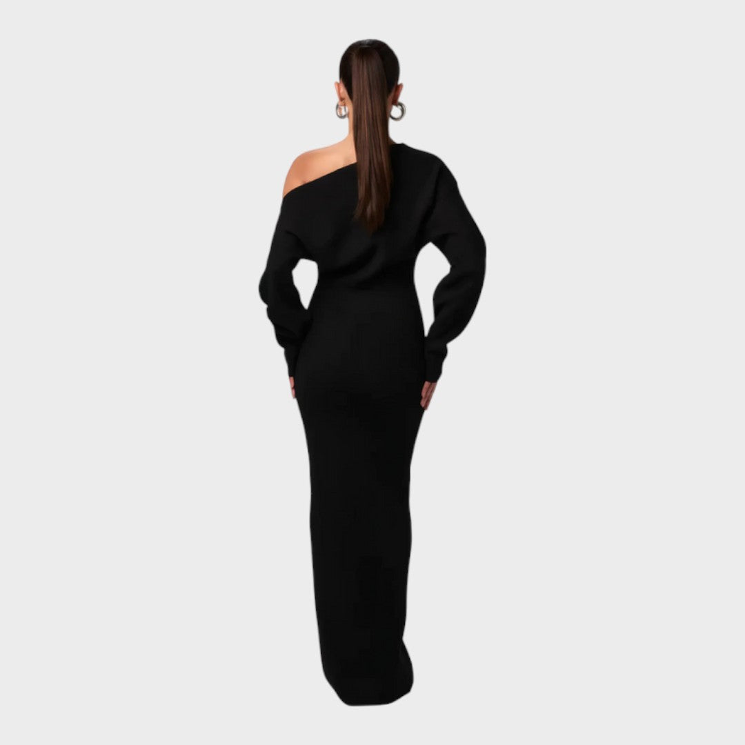 Off-shoulder knit maxi dress