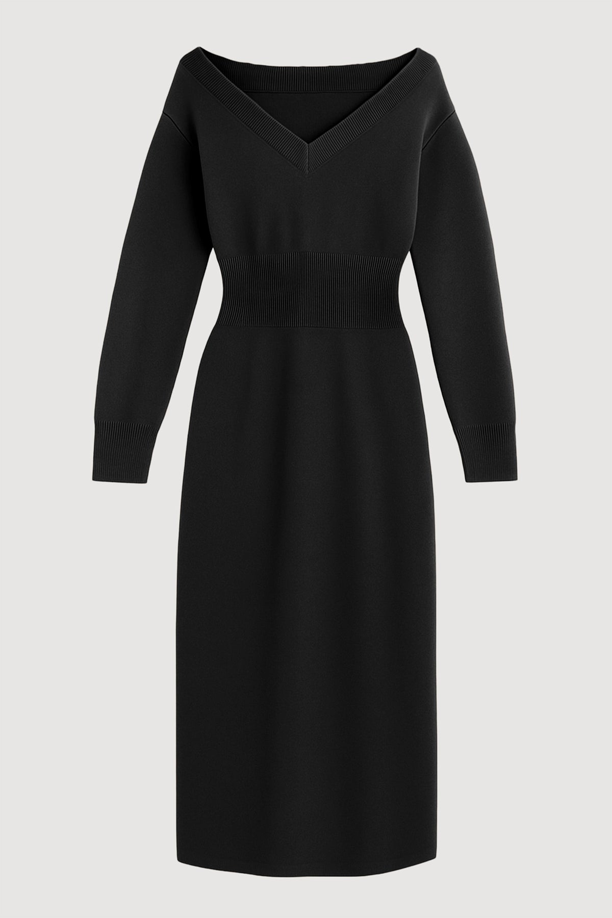 Off-shoulder v-neck jumper dress
