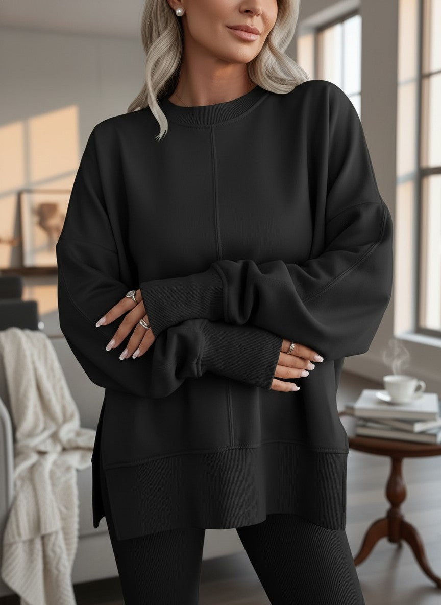 Black oversized crew neck sweatshirt