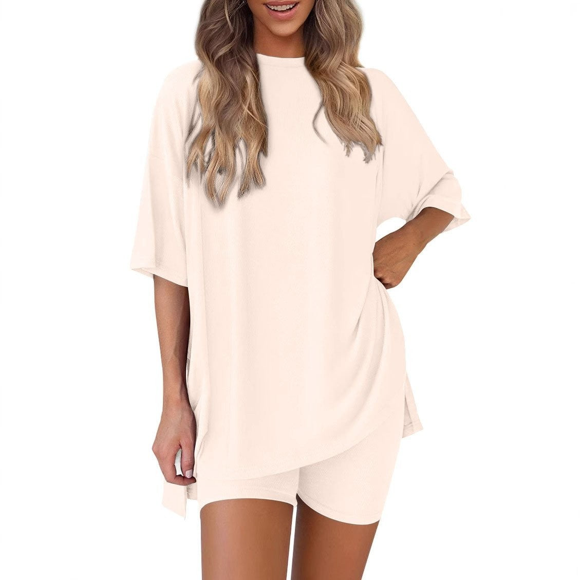 Apricot oversized knit t-shirt and shorts co-ord