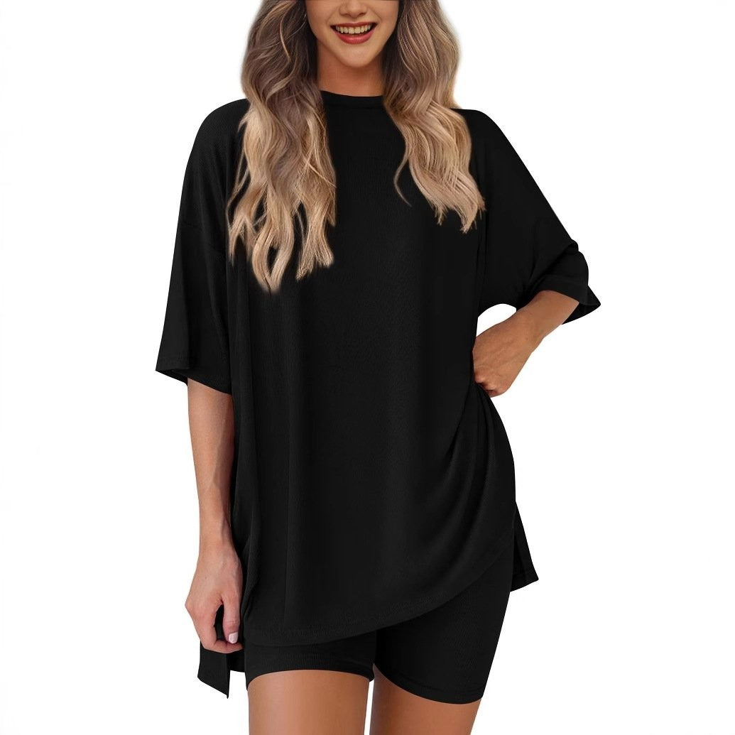 Black oversized knit t-shirt and shorts co-ord