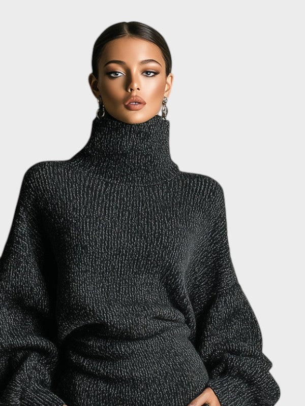 Oversized roll neck knit midi dress