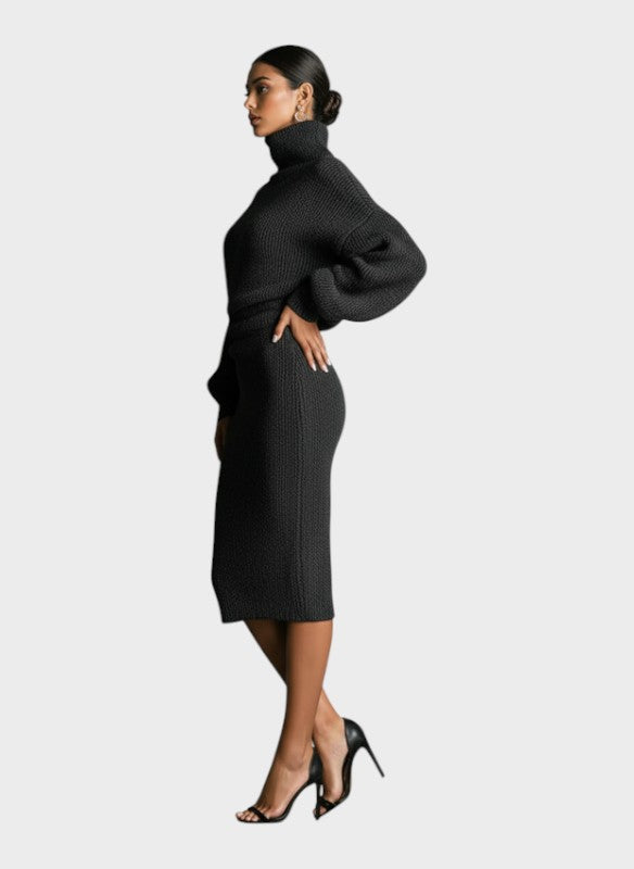 Oversized roll neck knit midi dress