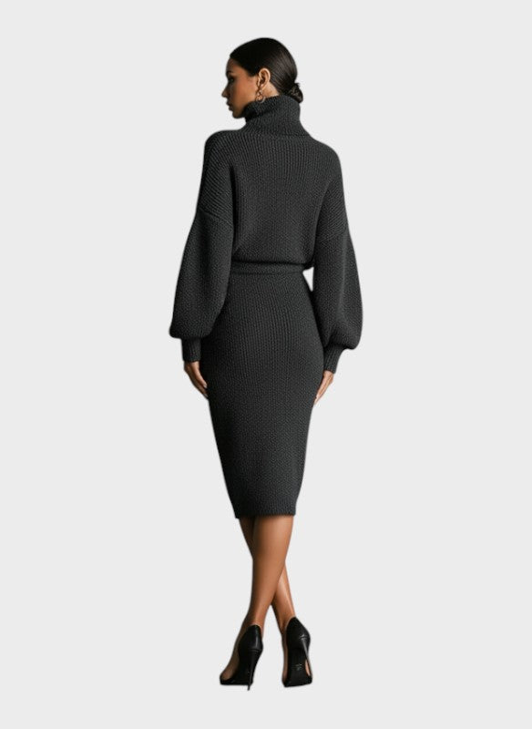 Oversized roll neck knit midi dress