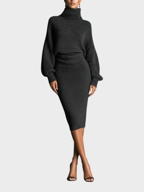 Oversized roll neck knit midi dress