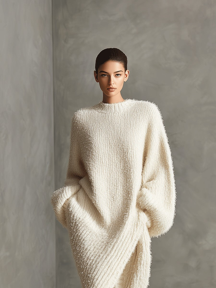 Oversized textured knit midi dress