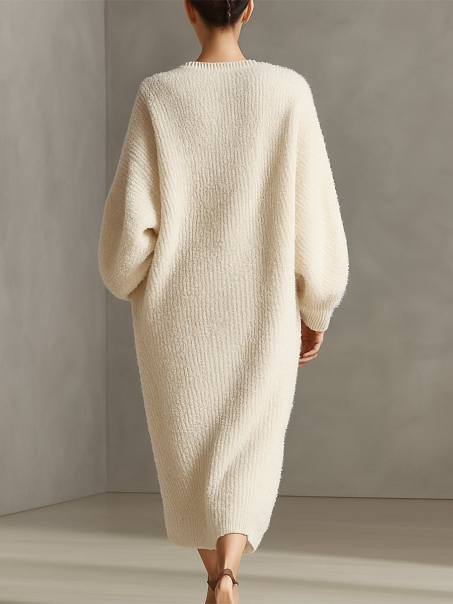 Oversized textured knit midi dress