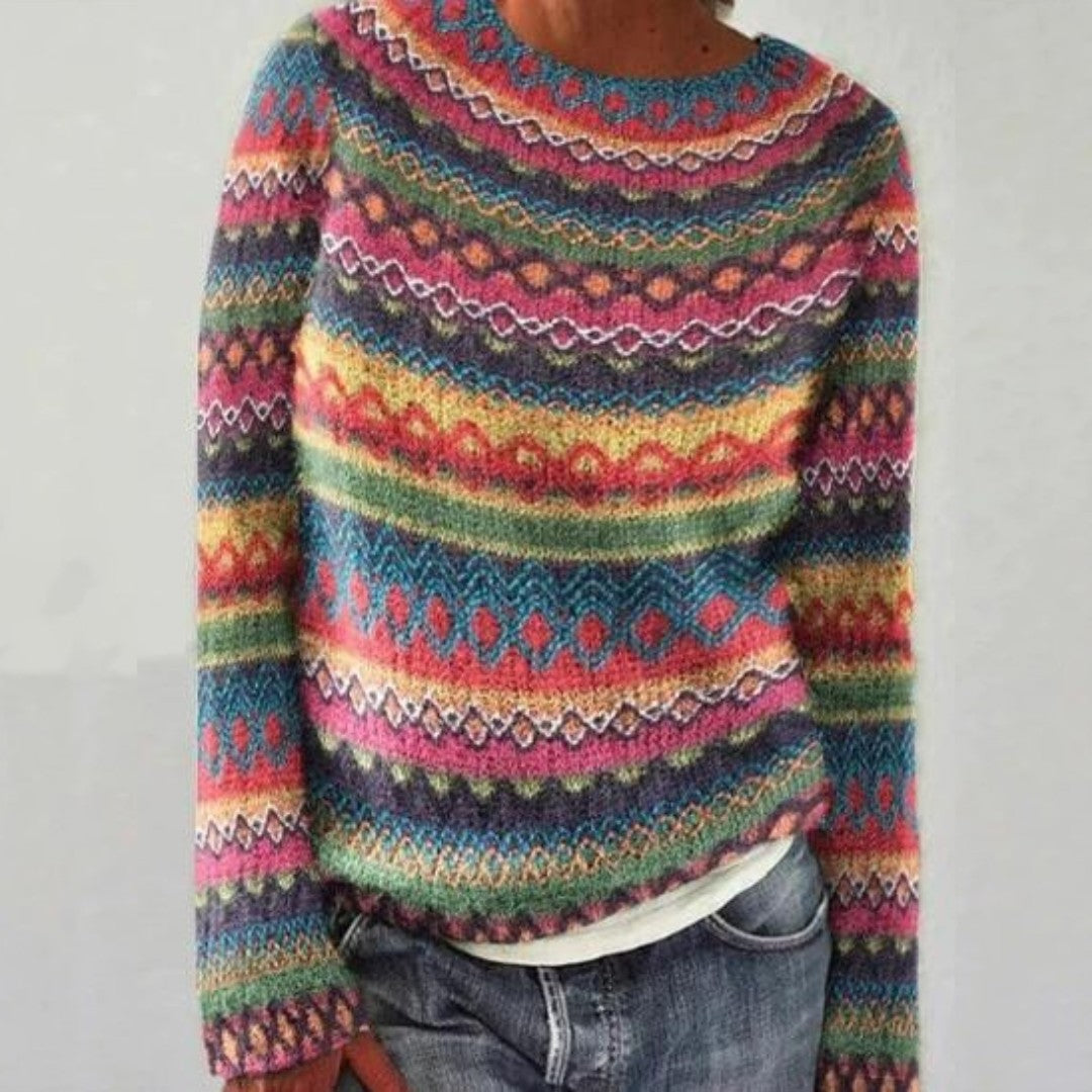 Rainbow patterned crew neck knit jumper