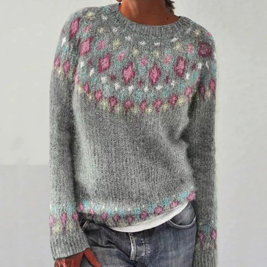 Gray/Purple patterned crew neck knit jumper