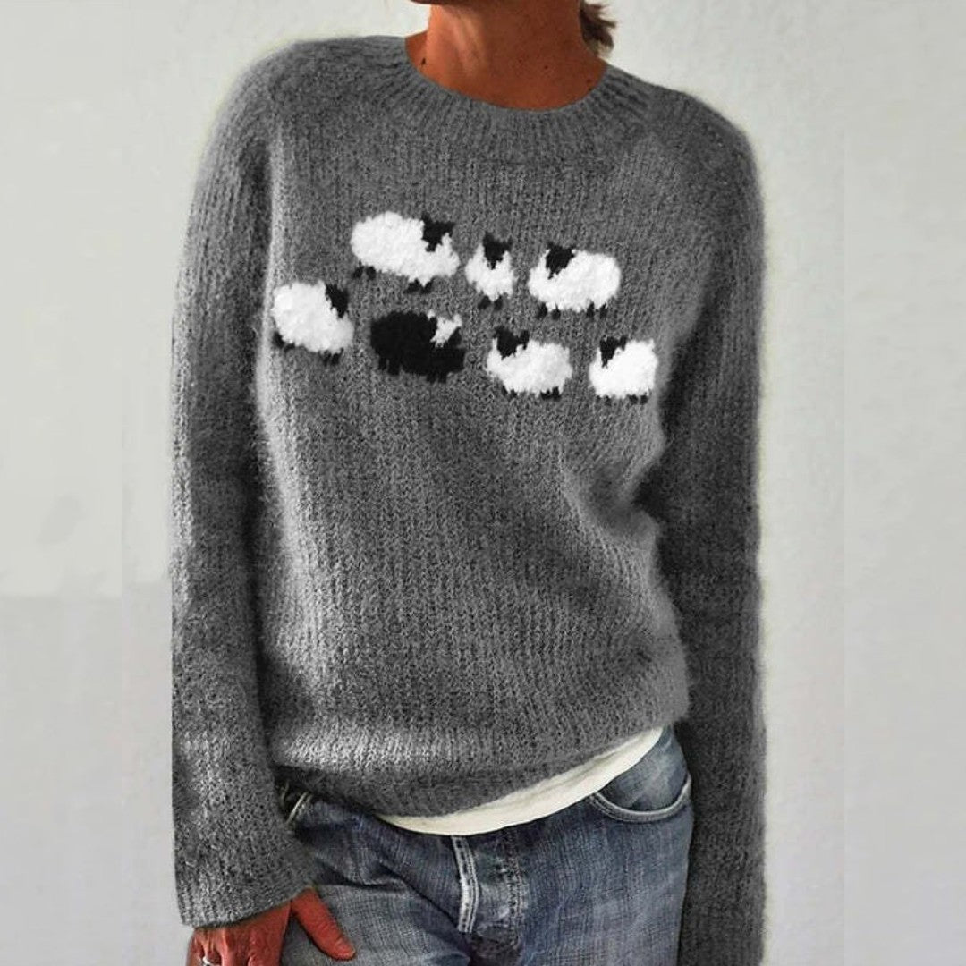 Gray patterned crew neck knit jumper