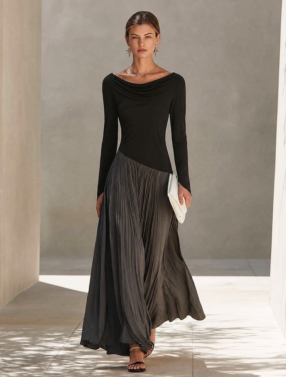 Pleated skirt knit maxi dress