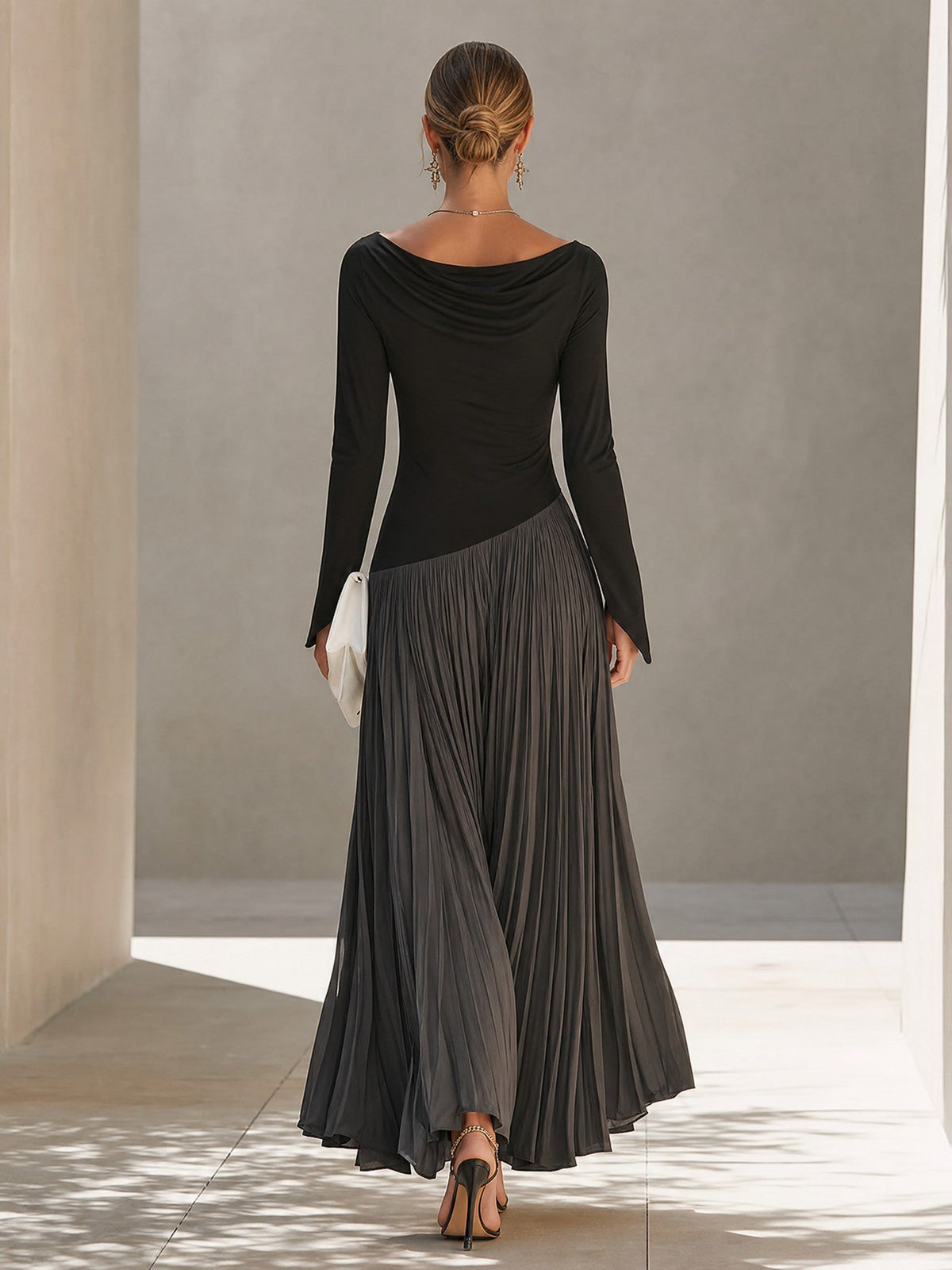 Pleated skirt knit maxi dress