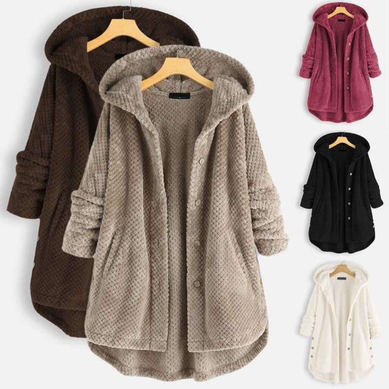 Plush fleece hooded coat