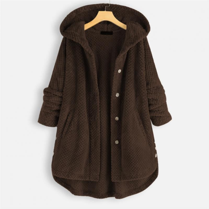 Brown plush fleece hooded coat