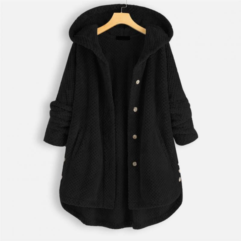 Black plush fleece hooded coat