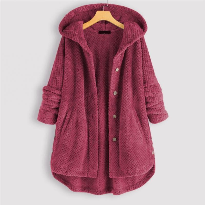 Pink plush fleece hooded coat