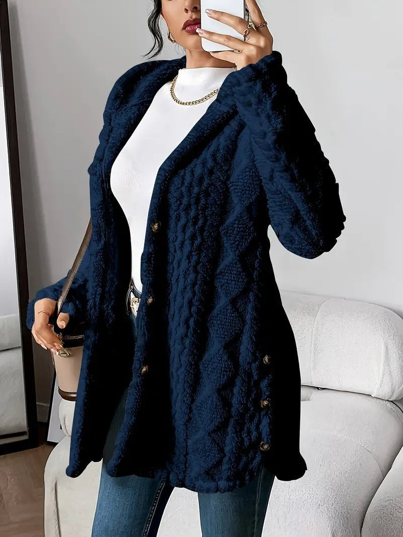 Navy Blue plush hooded longline cardigan