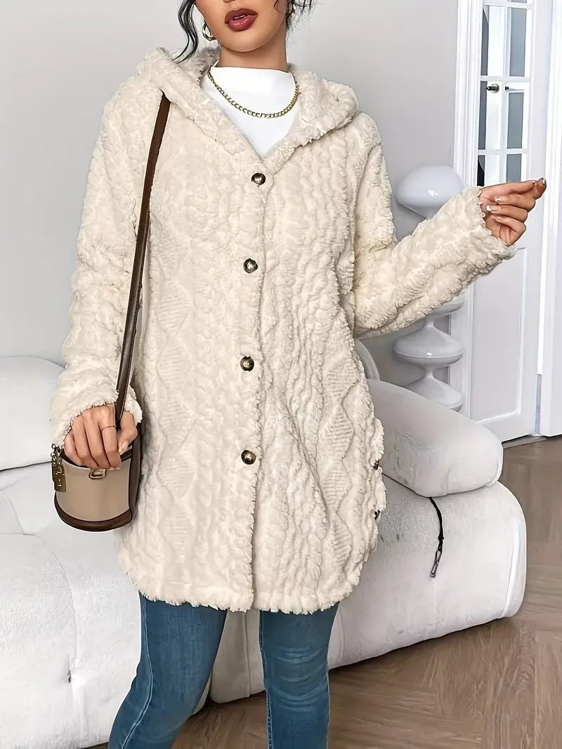 Plush hooded longline cardigan