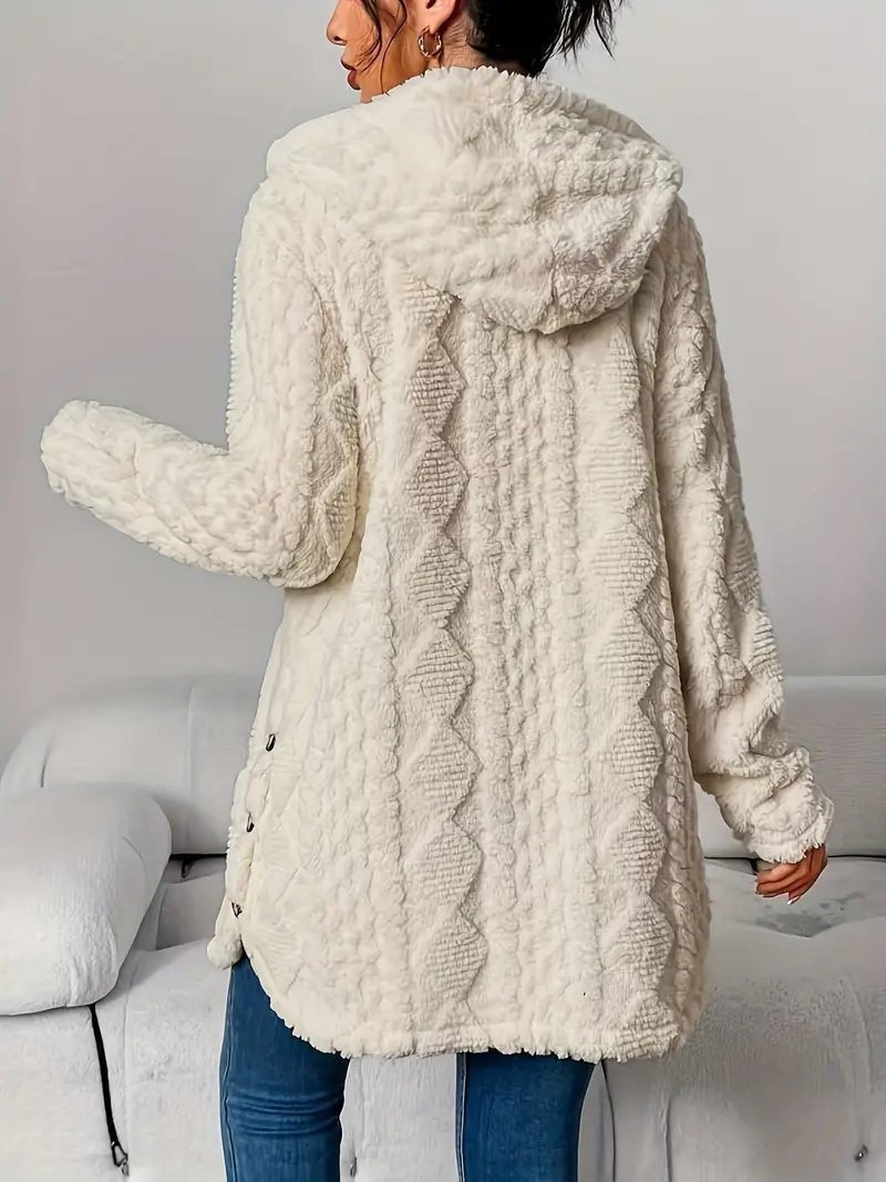 Plush hooded longline cardigan