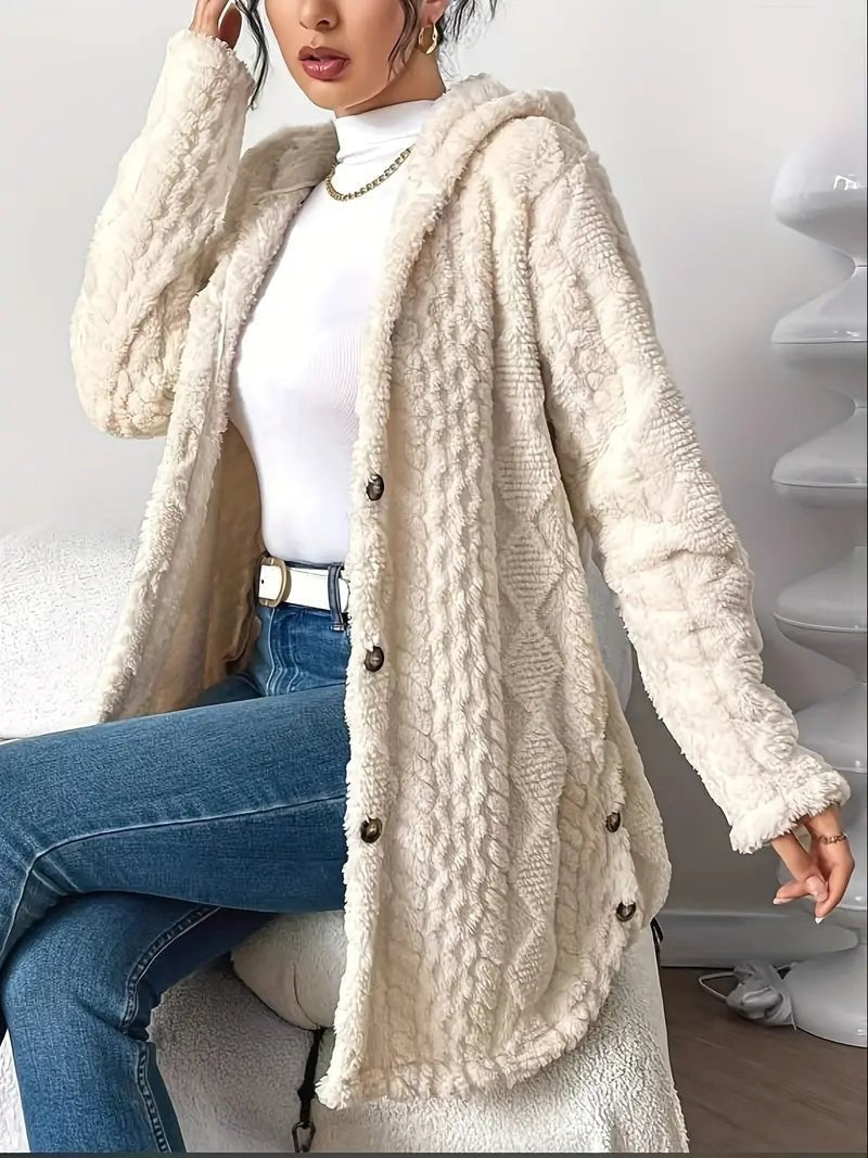 Plush hooded longline cardigan