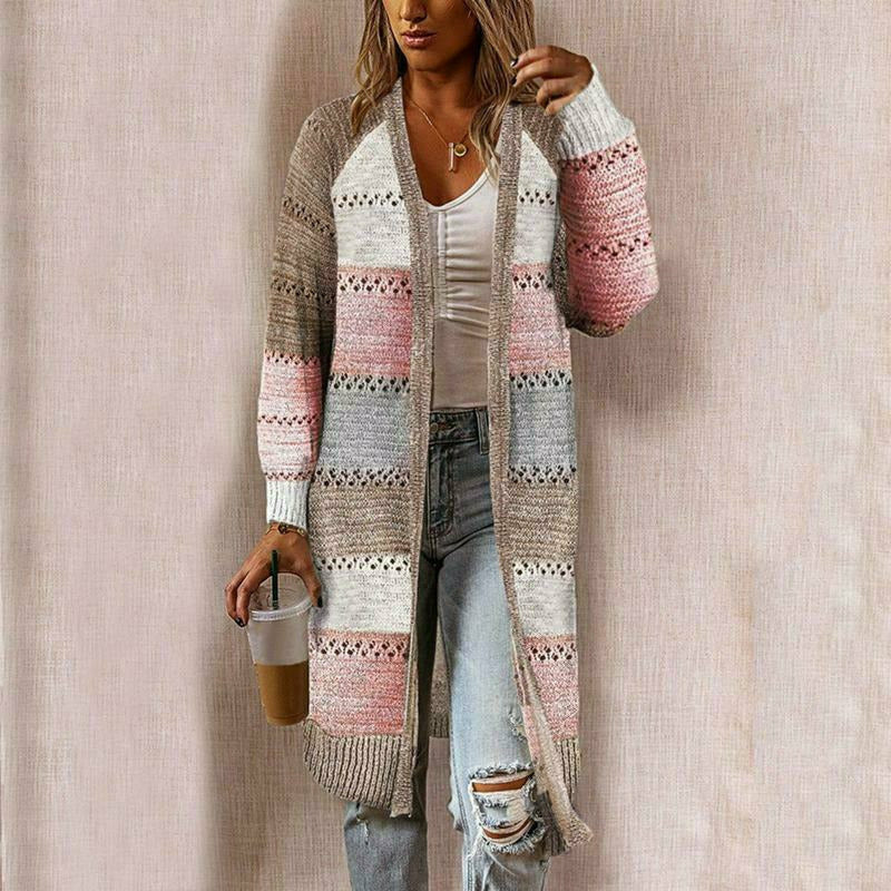 Margery | Longline Striped Open-Front Cardigan