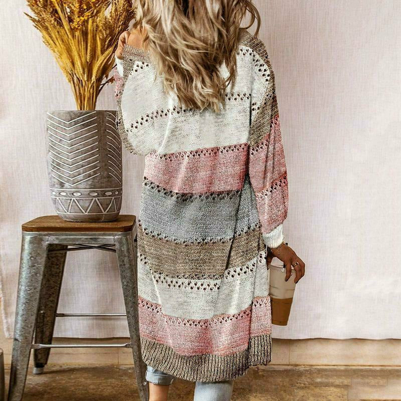 Margery | Longline Striped Open-Front Cardigan