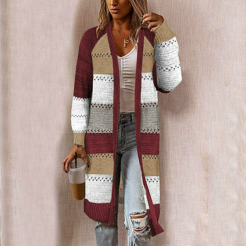 Margery | Longline Striped Open-Front Cardigan