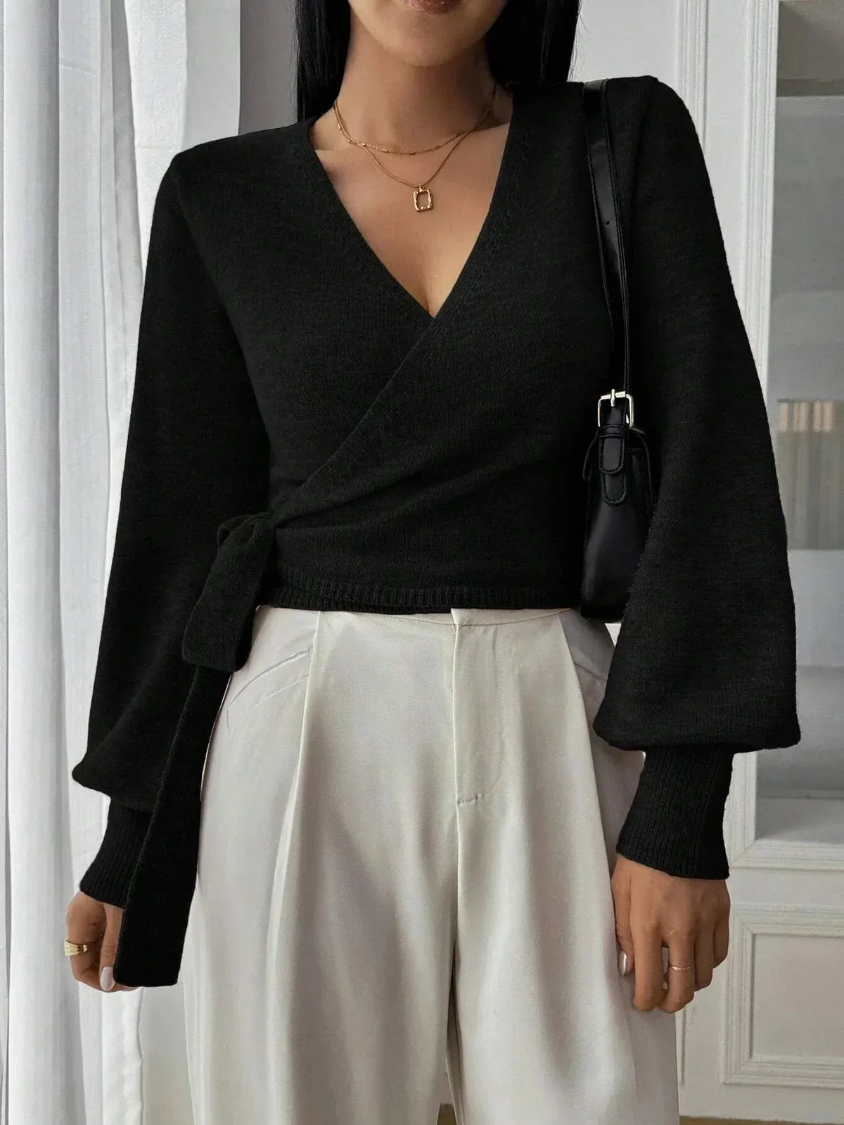 Cecilia | Tie-Waist Wrap Knit Top