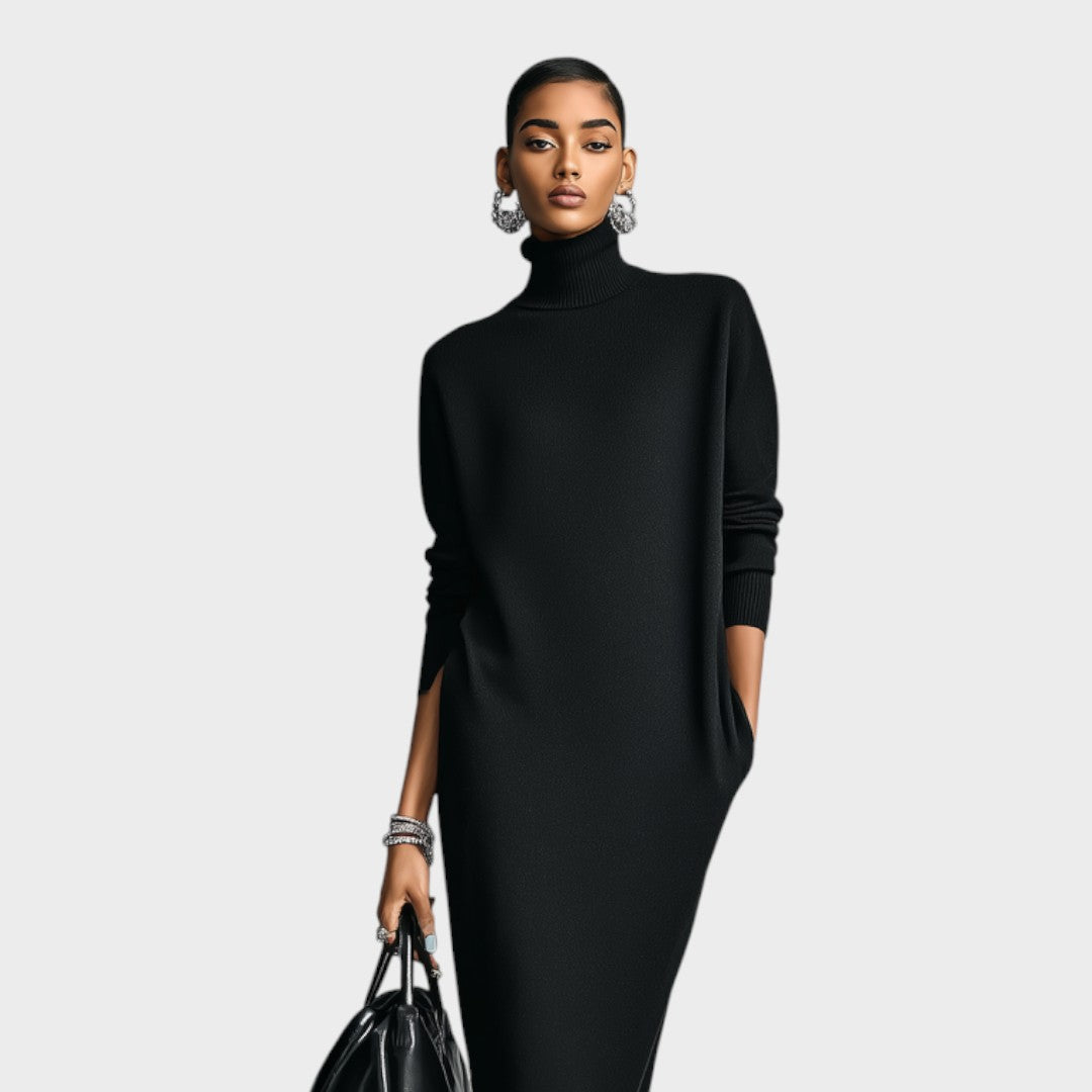 Relaxed roll neck knit maxi dress