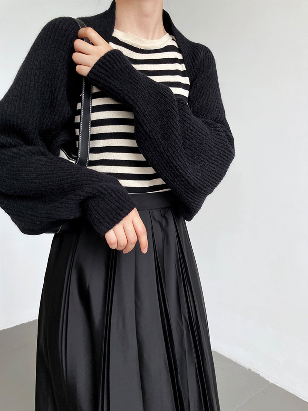 Black ribbed bolero shrug cardigan