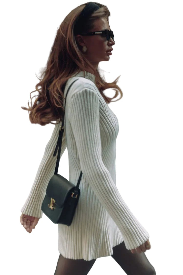 Ribbed mock neck knit mini dress