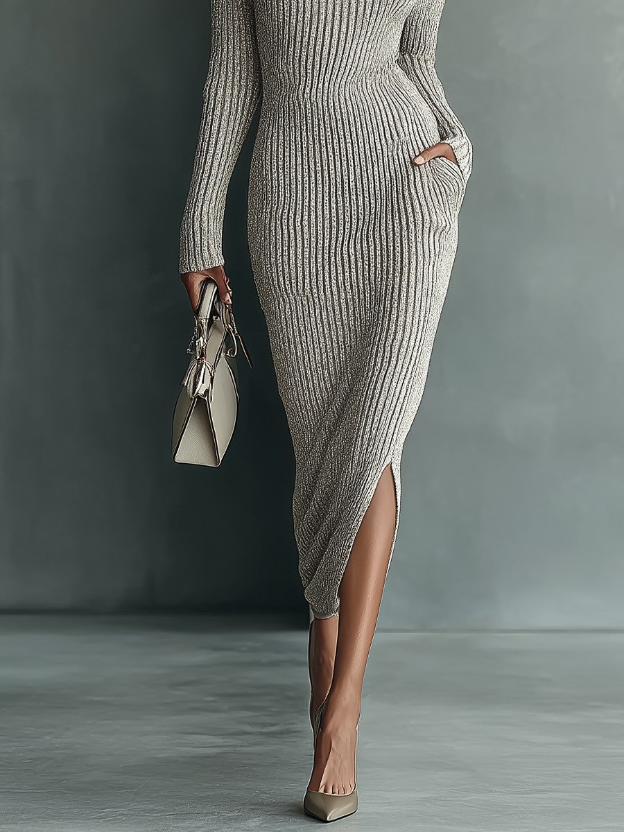 Ribbed one-shoulder midi dress