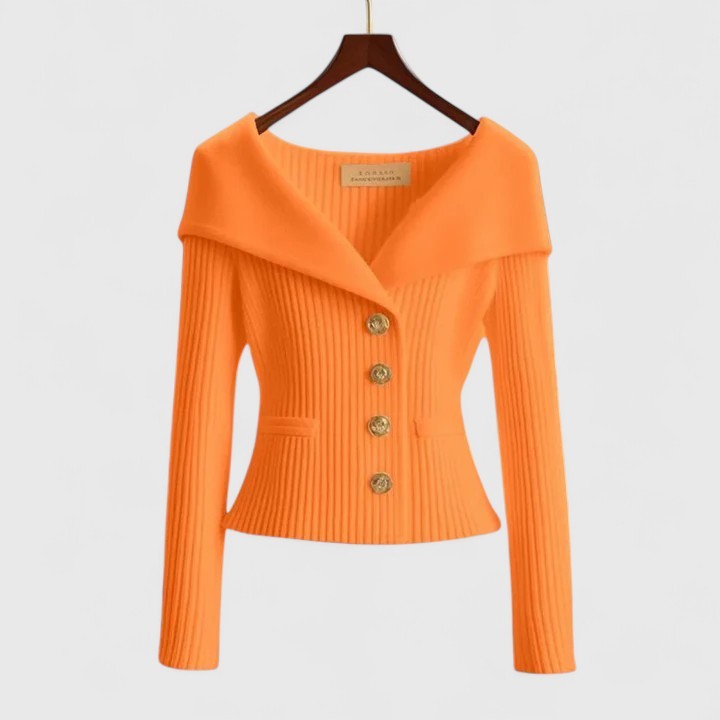Orange ribbed portrait collar cardigan