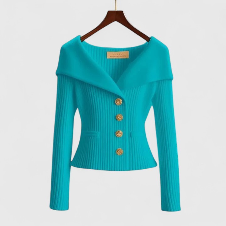 Blue ribbed portrait collar cardigan