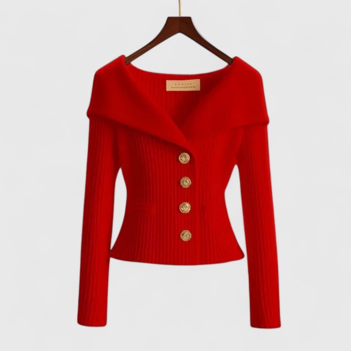 Red ribbed portrait collar cardigan