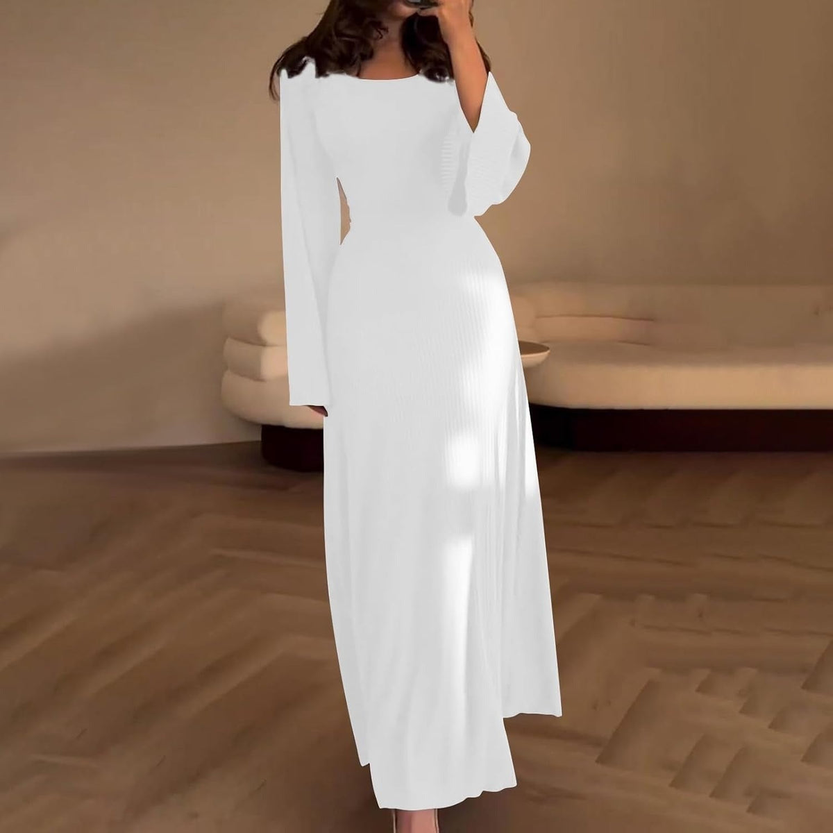 White ribbed square neck maxi dress