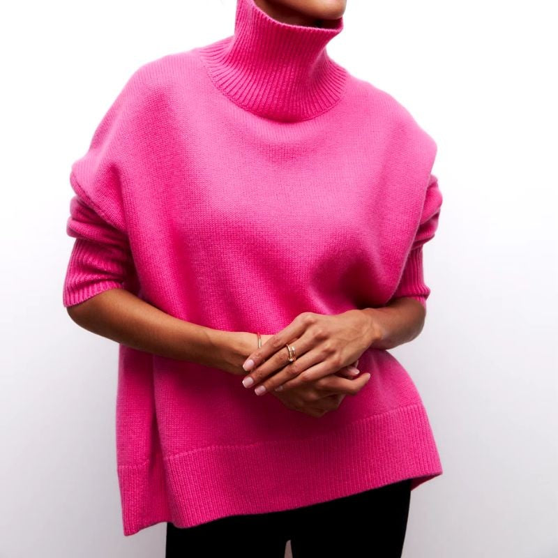 Rose roll neck oversized poncho