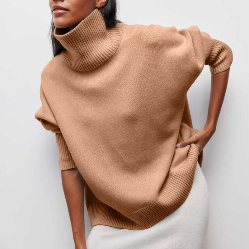Brown roll neck oversized poncho