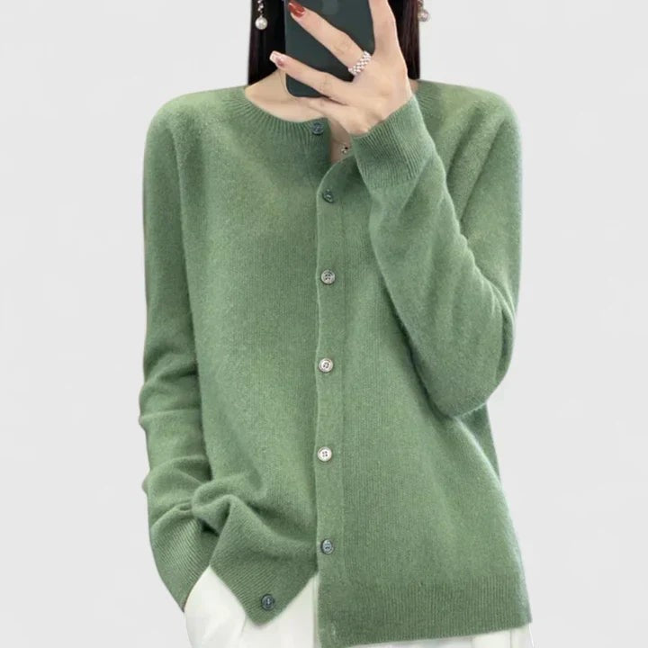 Green round neck button cardigan